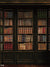 Vintage Library Bookshelf Photography Backdrop - A dark wood vintage library bookshelf photography backdrop filled with an array of colorful, leather-bound books.