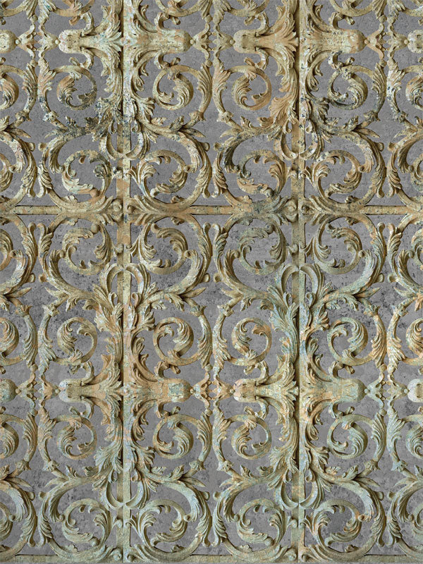 Vintage Ornate Texture Photography Backdrop - Photography backdrop featuring an ornate, baroque-inspired design with intricate scrollwork and a distressed finish for a vintage look.