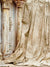 Vintage Roman Pillar Photography Backdrop - Photography backdrop with vintage Roman pillars and draped beige fabric, perfect for timeless and elegant photoshoots.