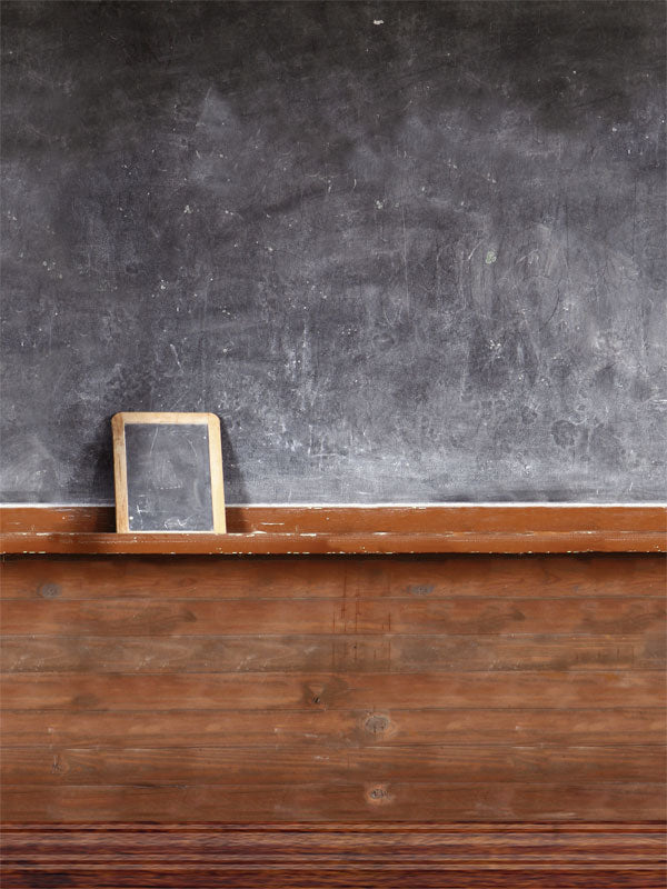 Classic blackboard-style photography backdrop with rustic wooden trim for professional photoshoots and vintage-themed settings.