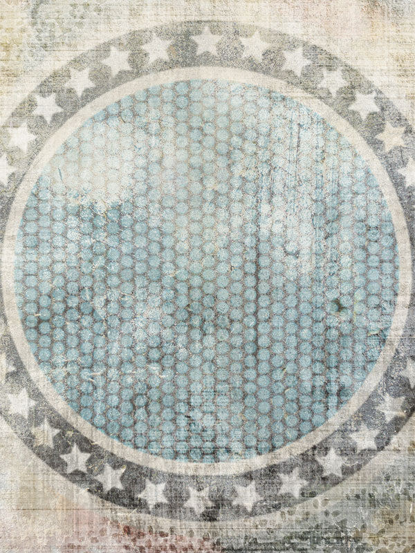 Vintage Star Circle Photography Backdrop - Vintage star circle photography backdrop with distressed textures, ideal for Americana or rustic-themed photoshoots.