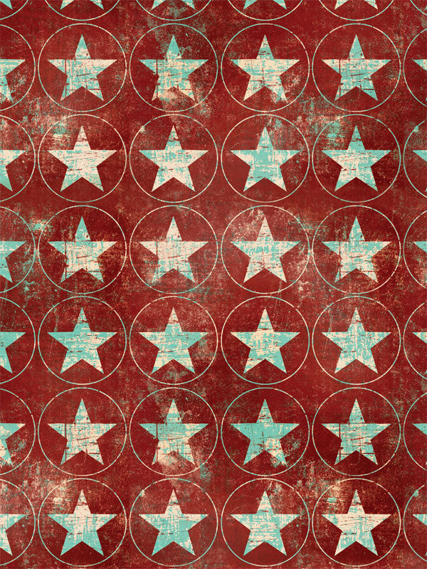 Vintage Star Pattern Photography Backdrop - Vintage star pattern backdrop with turquoise stars and a distressed red background, perfect for professional photography use.