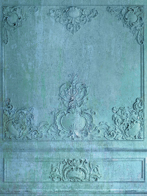 Vintage Teal Ornate Panel Photography Backdrop - Vintage teal ornate panel photography backdrop with intricate designs, ideal for elegant and classic photoshoots.