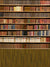 Classic bookshelf backdrop with rows of antique books and wood-paneled wall detail.