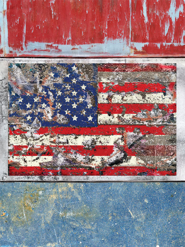 Weathered American Flag Photography Backdrop - Distressed American flag backdrop with rustic textures for patriotic-themed photography.