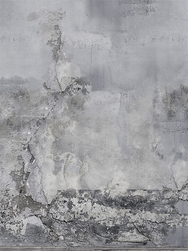 Weathered Concrete Photography Backdrop - Weathered concrete backdrop with cracked textures in varying shades of grey, perfect for photography sessions.