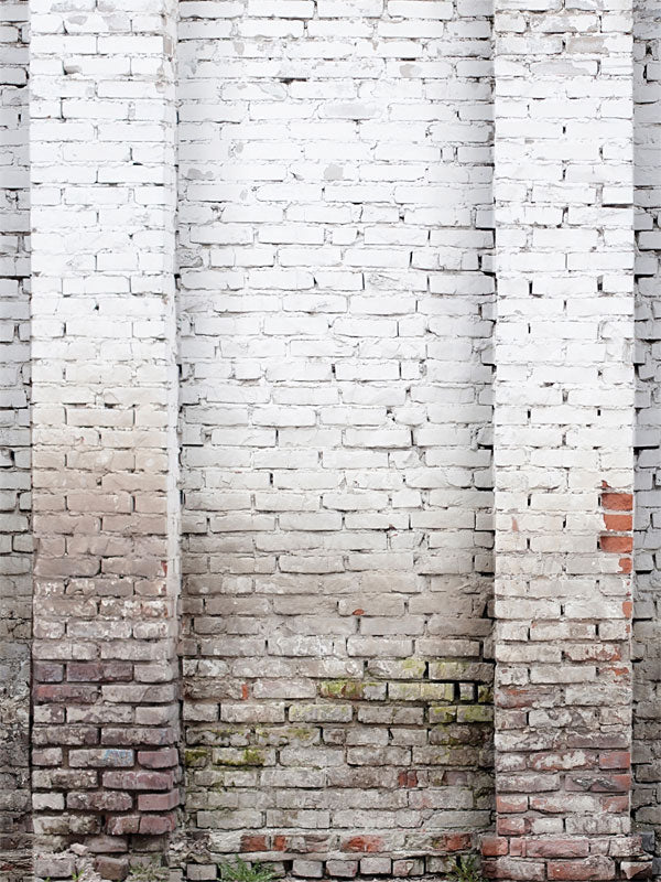 Weathered White Brick Wall Photography Backdrop - Photography backdrop featuring a weathered white brick wall with natural texture, ideal for adding a rustic and vintage touch to photoshoots.