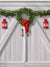 White Christmas Barn Door Photography Backdrop - Photography backdrop featuring a rustic white barn door with a festive wreath and red lanterns for a classic Christmas scene.