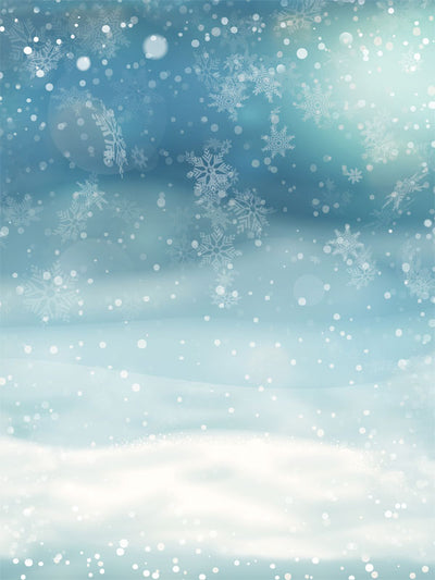 Winter Snowfall Photography Backdrop - Winter photography backdrop with soft falling snowflakes on a blue background, perfect for holiday and festive photoshoots.