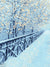 Winter Wonderland Bridge Photography Backdrop - Photography backdrop featuring a snow-covered bridge with twinkling fairy lights, set in a serene winter landscape.