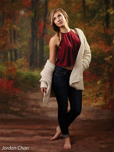 Natural fall forest scene ideal for themed studio portraits and seasonal minis.