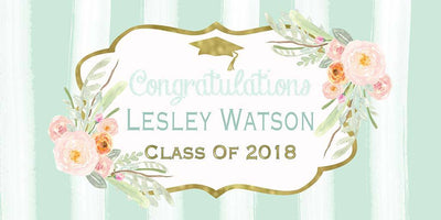 Floral Personalized Graduation Banner - The Backdrop Store