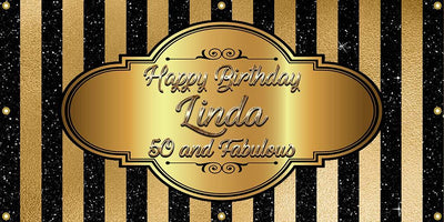 Black and Gold Elegant Birthday Banner - The Backdrop Store