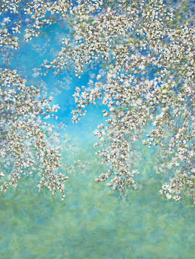 White Blossoms Printed Photography Backdrop