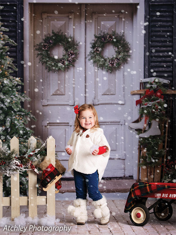 christmas door snowing