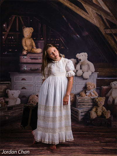 little girl portrait in attic