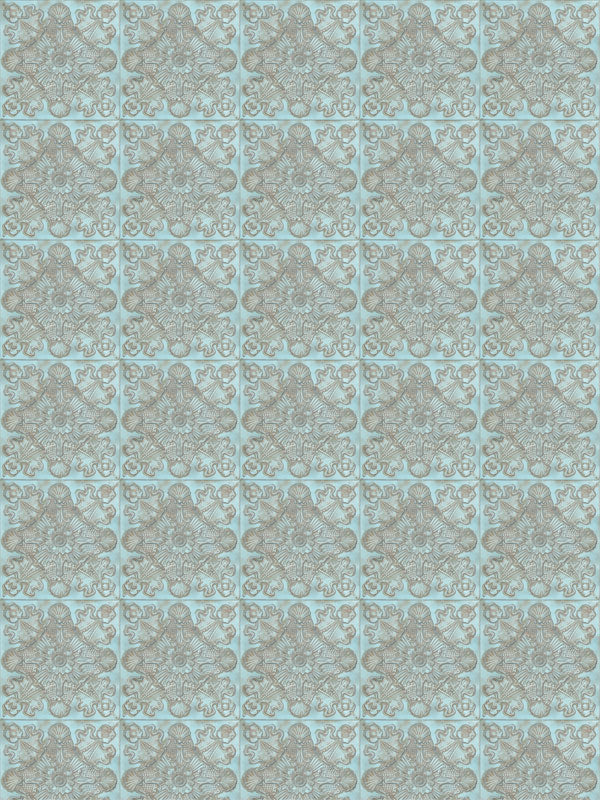 Photography backdrop with soft blue antique tile design, ideal for vintage portrait sessions and romantic senior or dance photography.