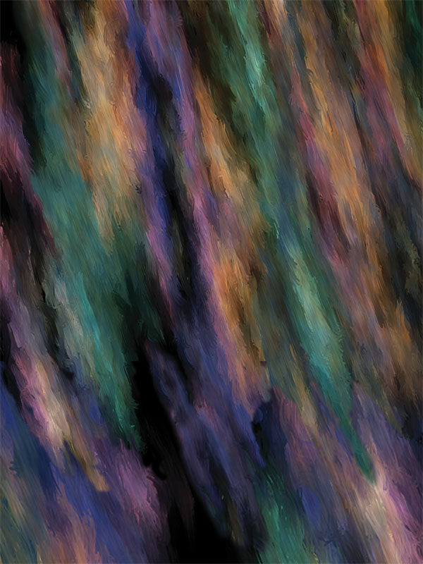 Printed backdrop featuring bold diagonal strokes of emerald, violet, gold, and cobalt on dark canvas, ideal for vibrant studio portraits.
