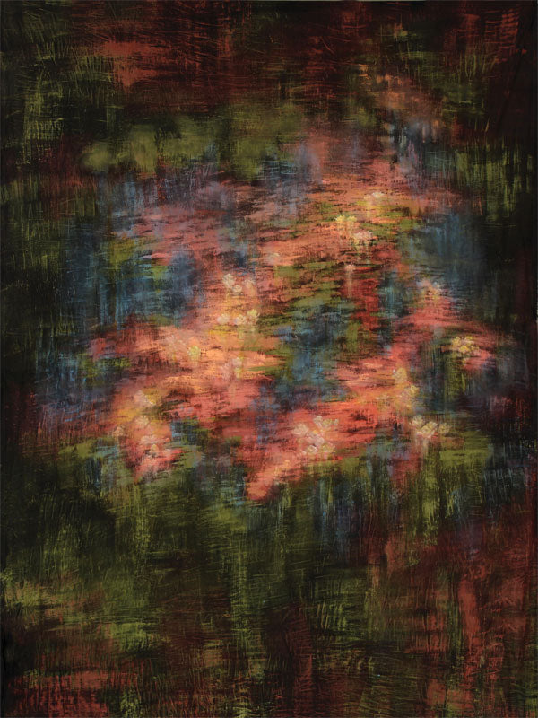 Printed photography backdrop featuring rich Tuscan-inspired textures in rose, moss green, and terracotta tones, ideal for moody, artistic portraits.